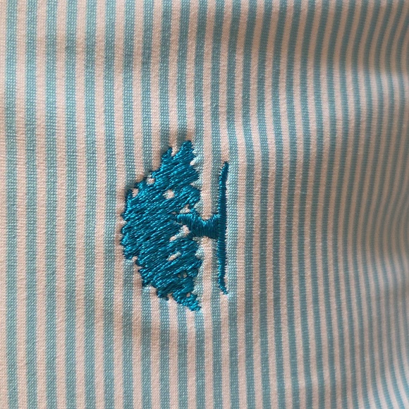 Beautiful Men's Turquoise And White Striped Golf Shirt In New Perfect Condition! - Picture 10 of 14